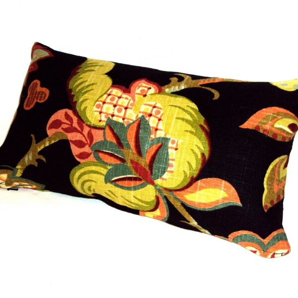 SALE 16x9 Jacobean Floral Linen Decorative Lumbar Pillow Cover - WAS 15.00 NOW 8.00