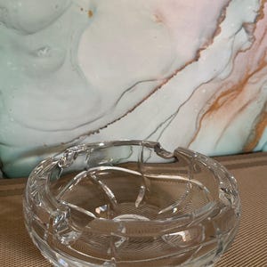 Vintage Crystal Ashtray - Heavy Cut Glass Cigar Ashtray - Mid-Century Barware Decor