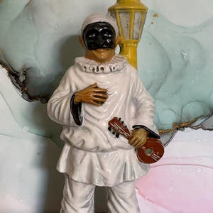 Pulcinella hand painted porcelain figurine vintage figurine commedia dell arte character porcelain statue Punchinello Italian art deco