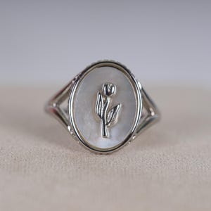 Sterling Silver Enamel Tulip Ring: Dainty Adjustable Flower Ring