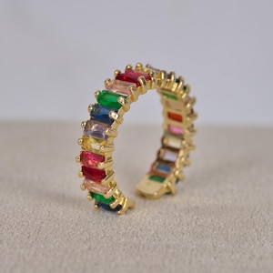 Ring Gold Baguette Regenbogen mit verstellbaren mehrfarbigen Zirkonia
