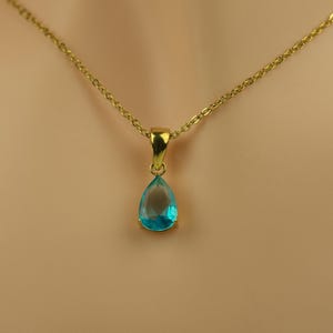 Minimalist Aquamarine Teardrop Pendant Necklace: Stainless Steel Crystal