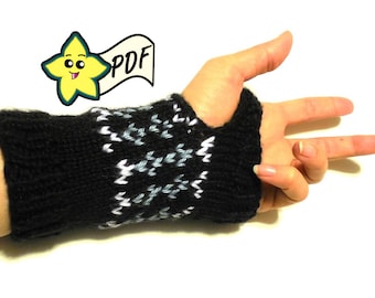 PDF Knit Glove Pattern: Simple Isles Style Fingerless Gloves PATTERN