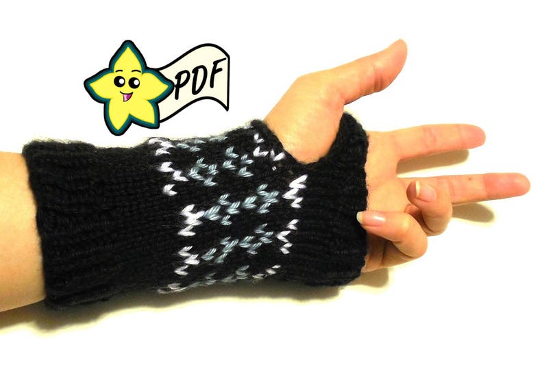 PDF Knit Glove Pattern: Simple Isles Style Fingerless Gloves PATTERN image 1