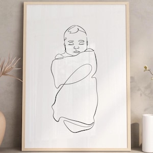 Custom Baby Line Art Portrait, Family Line Drawing, One Line Drawing, Portrait From Photo, Custom Gift, Newborn Gift, Gift For Mom,