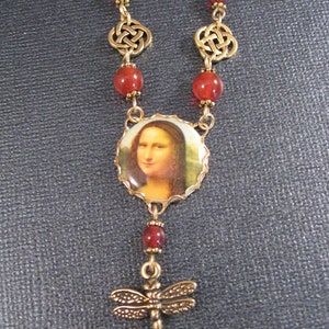 Mona Lisa Necklace with Dragonfly, Carnelian, Celtic Circles by BeadJewelled image 3