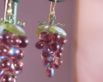 Glass Grape Earrings Large Glass Beads Handmade in US Multi Colors Wine Related Gifts