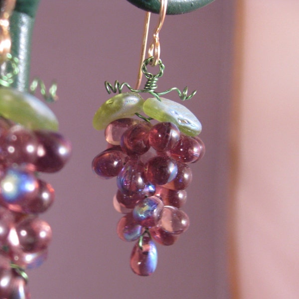 Glass Grape Earrings Large Glass Beads Handmade in US Multi Colors Wine Related Gifts