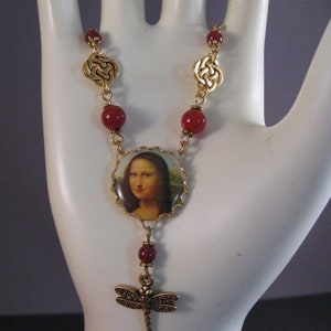 Mona Lisa Necklace with Dragonfly, Carnelian, Celtic Circles by BeadJewelled image 4