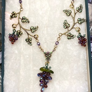 Red Grapes Necklace with Handmade Glass Grape Bunches and Hand Tinted Brass Branches image 5