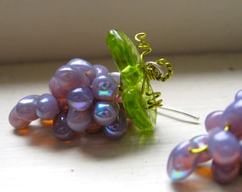 Grape Earrings New Color Milky Iredescent Lavender Glass Beads/ Wine Gifts/ Bachinalian/  Fairies/ Summer Festivals