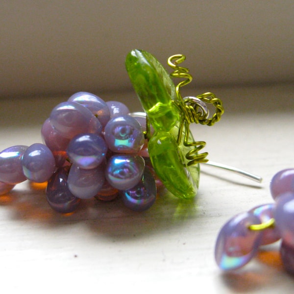 Grape Earrings New Color Milky Iredescent Lavender Glass Beads/ Wine Gifts/ Bachinalian/  Fairies/ Summer Festivals