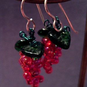 Grape Earrings, Hand Made of Glass Beads Silver Ear Wires, medium size available in various colours