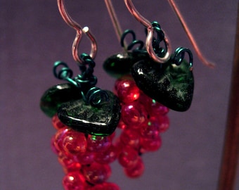 Grape Earrings, Hand Made of Glass Beads Silver Ear Wires, medium size available in various colours