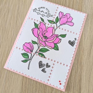 carte "bonne fête maman"  faite main en scrapbooking- design floral et cœurs- création originale - cadeau fête des mères