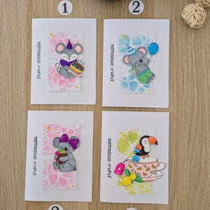 Carte d'anniversaire fait main avec enveloppe kraft faite main-4 modèles au choix- illustrations mignonnes