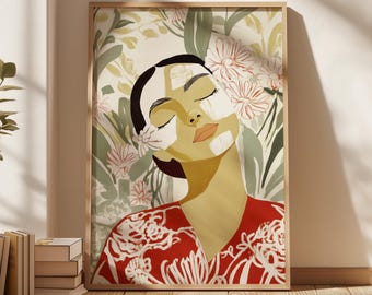 Floral Woman Portrait: Botanical Feminine Boho Wall Art (Digital Download)