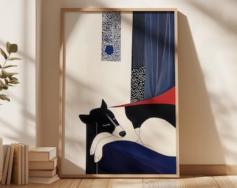 Lámina artística de perro durmiendo: Decoración de pared minimalista moderna (descarga digital)