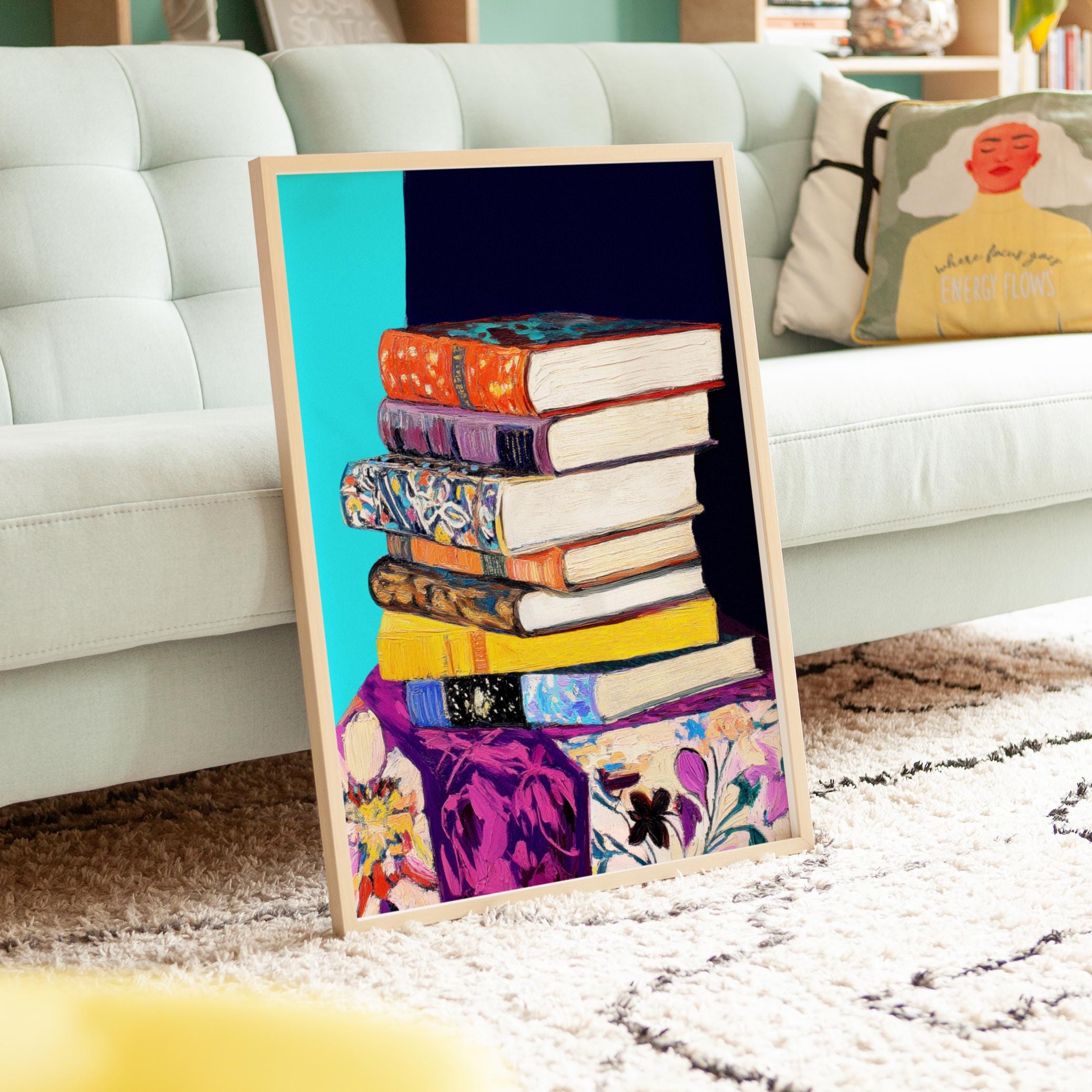 Book Stack Print Vintage Book Stack Print: Colorful Literary Wall Art Reading Nook Decor ...