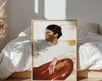 Terracotta Woman Portrait: Neutral Earth Tones Wall Art Print (Digital Download)