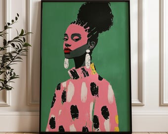 Bold Portrait of a Woman with Afro, Abstract Colorful Wall Art, Black Art, Confident Modern Art Print, Statement Painting, Digital Download