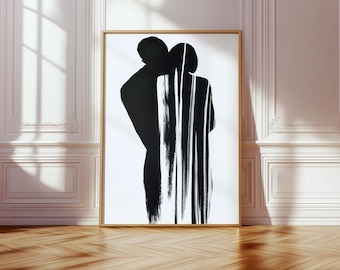 Lámina artística minimalista de pareja: Abrazo de amor abstracto (descarga digital)