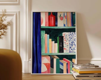 Colorful Bookshelf Print: Literary Inspired Wall Art for Reading Nooks (Digital Download)