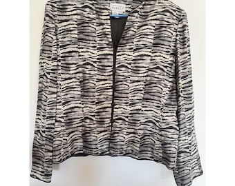 Chaqueta de noche vintage Adrienne Papel 100% seda, talla 12, efecto cebra multicolor