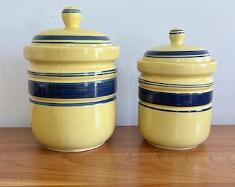Gibson Everyday Gelb Navy Blau Gestreifte Keramik Vorratsdosen Set 2-teilig Farmhouse