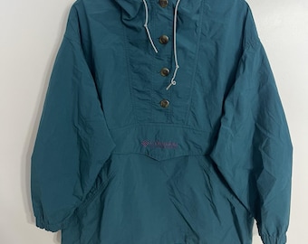Vintage 90s Columbia Anorak Pullover Jacket Red Hooded Kangaroo