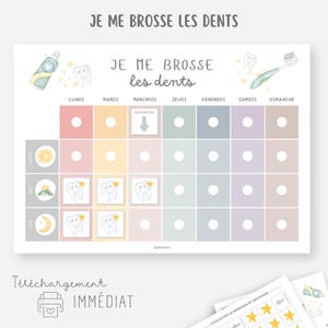 Tableau brossage des dents, Routine brossage des dents enfant, Je me brosse les dents, Tableau de motivation, Calendrier brossage des dents
