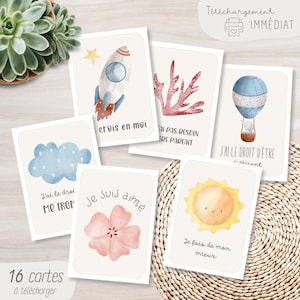 Cartes affirmations positives pour enfants, cartes citations positives, cartes d'affirmations, estime de soi, confiance en soi, à imprimer