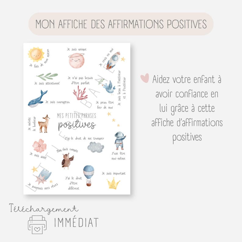 Affiche affirmations positives, Poster phrases positives, Déco chambre enfant, Confiance en soi, Décoration inspirante à imprimer, PDF image 2