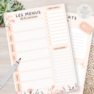 Menu semaine à imprimer, Planning repas famille, Liste courses, Organisateur repas à imprimer, Tableau menus famille, Organisateur cuisine