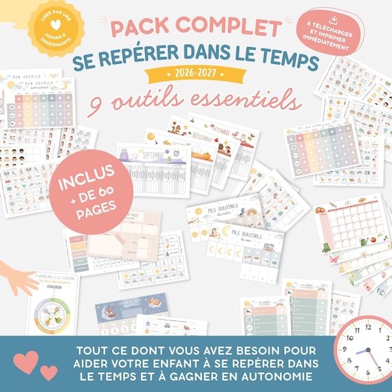 Semainier enfant, Calendrier enfant, Emploi du temps, Routine enfant, Autonomie, Poutre du temps Montessori année scolaire 2026 2027