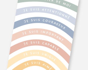 Affiche chambre enfant, Poster arc en ciel affirmations positives, Poster phrases positives, Déco enfant à imprimer, PDF