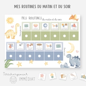Rutinas infantiles, tablas de rutinas matutinas y vespertinas, apoyo imprimible para rutinas, herramientas para la independencia infantil, horarios, método Montessori.
