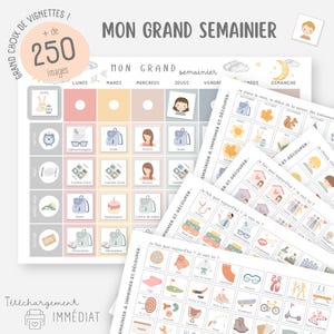 Semainier enfant, Grand semainier, Calendrier enfant, Planning semaine, Emploi du temps visuel, Tableau routines avec images à imprimer