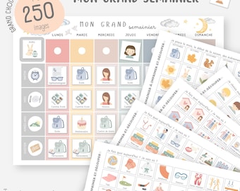 Children&#39;s weekly planner, Large weekly planner, Children&#39;s calendar, Weekly planner, Visual timetable, Routine chart with images to print