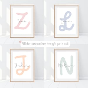Personalized first name poster, Initial poster, Printable first name poster, Children&#39;s room decoration, Birth poster, Personalized baby gift