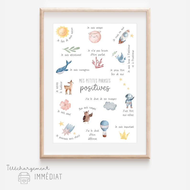 Affiche affirmations positives, Poster phrases positives, Déco chambre enfant, Confiance en soi, Décoration inspirante à imprimer, PDF image 1