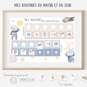 Tableau routine enfant, Routines matin soir, Support routines  à imprimer, Liste responsabilités à faire, Emploi du temps, Organisation