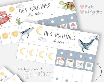Children's routine, Morning and evening routine chart, Routine support, Responsibility list, Visual schedule, Montessori, Ocean