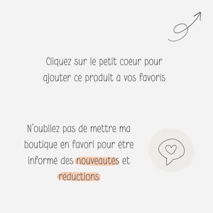 Może przedstawiać: Jasnoszara grafika z ciemnoszarym tekstem: Cliquez sur le petit coeur pour ajouter ce produit &agrave; vos favoris. N'oubliez pas de mettre ma boutique en favori pour &ecirc;tre inform&eacute; des nouveaut&eacute;s et r&eacute;ductions. Zawiera ikonę serca.