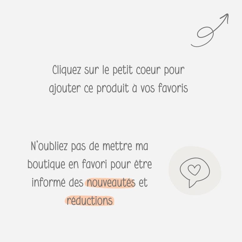 Może przedstawiać: Jasnoszara grafika z ciemnoszarym tekstem: Cliquez sur le petit coeur pour ajouter ce produit &agrave; vos favoris. N'oubliez pas de mettre ma boutique en favori pour &ecirc;tre inform&eacute; des nouveaut&eacute;s et r&eacute;ductions. Zawiera ikonę serca.
