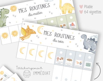 Children's Routine, Morning and Evening Routine Chart, Routine Support, Responsibility List, Printable Visual Schedule, Dinosaurs