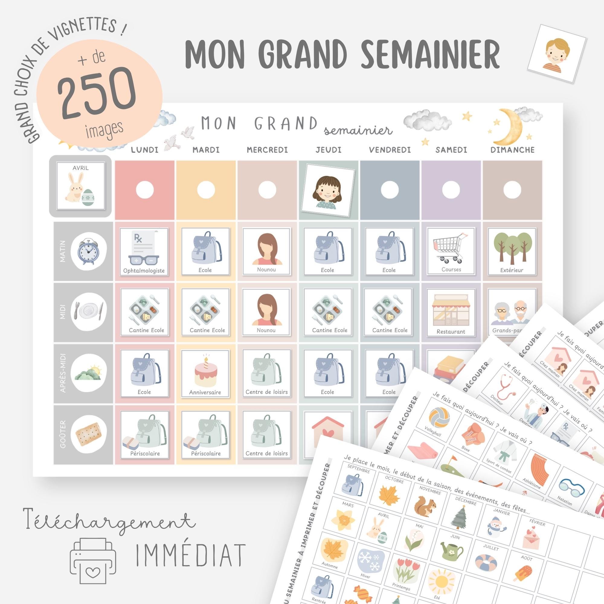 Semainier enfant, Calendrier enfant, Planning semaine, Emploi du temps ...