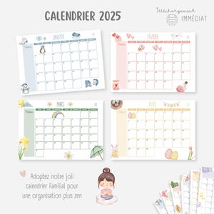 Calendrier 2025, Calendrier à imprimer, Calendrier mensuel, Calendrier familial, Planning enfant, Organisation temps famille