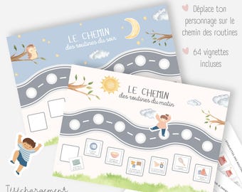 Routine dei bambini, Tabella della routine dei bambini, Supporto per la routine mattutina e serale dei bambini, Elenco delle responsabilità, Programma visivo stampabile