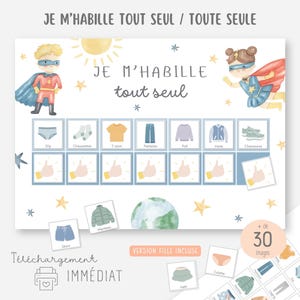 Me visto solo, Autonomía infantil, Apoyo motivacional, Tabla de imágenes de ropa, Herramienta Montessori, Rutina de vestirse imprimible